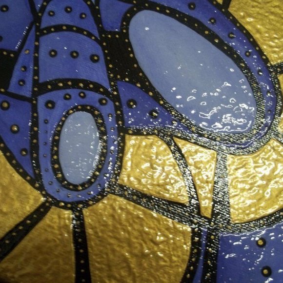 Blue Gold Abstract Art Original Mother Child Acrylic Christmas Painting - Picture 3 of 4